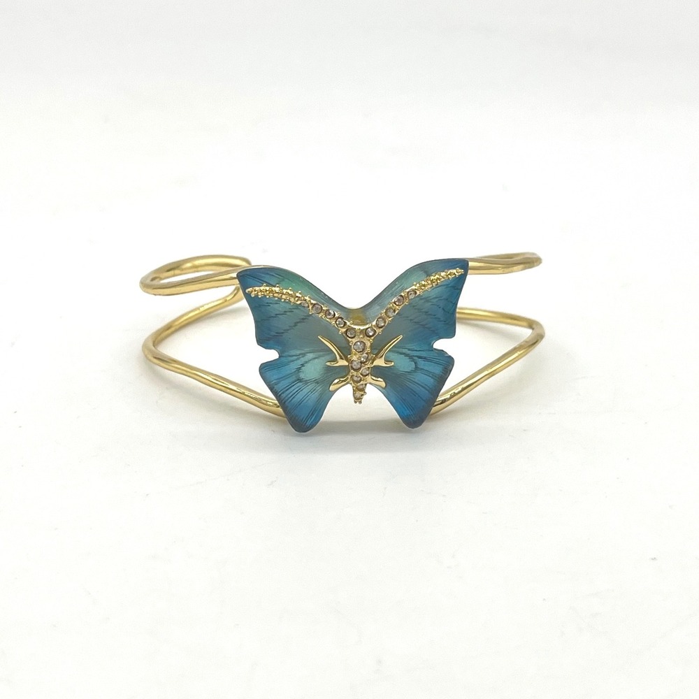 Alexis Bittar Gold Tone Blue Lucite Butterfly Crystal Cuff Bracelet